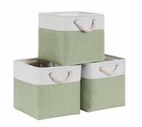 Mangata Cajas de almacenamiento en forma de cubo de 33 x 38 x 33 cm, cesta de almacenamiento de tela para armarios, estantes, armarios, color verde y blanco (13 x 15 x 13 pulgadas, paquete de 3)