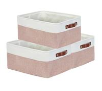 Mangata Cajas de almacenamiento rectangulares de tela, varios tamaños, cestas de material para estantes, armarios, juguetes y ropa, 41 x 31 x 18 cm, rosa y blanco (grande, paquete de 3)