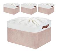 Mangata Cajas de almacenamiento rectangulares de tela, varios tamaños, cestas de material para estantes, armarios, juguetes y ropa, 50 x 40 x 30 cm, rosa y blanco (XXL, paquete de 4)
