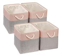 Mangata Canastas de almacenamiento de tela, 33 x 38 x 33 cm, grandes cajas de almacenamiento plegables para organizar la ropa, estantes, guarderías (gris/rosa, juego de 4)