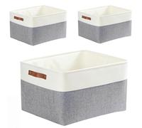 Mangata Cesta de almacenamiento de tela, 3 unidades, caja de almacenamiento, armario grande, cesta de almacenamiento de tela con asa de piel para juguetes, armarios, estantes, ropa (L, gris y blanco)