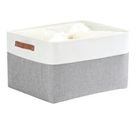 Mangata Cesta de almacenamiento de tela, caja de almacenamiento grande para armario, cesta de almacenamiento de tela con asa de cuero para juguetes, armario, estanterías, ropa (XXL, Gris Blanco)