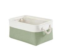 Mangata Cesta de almacenamiento de tela suave, caja de almacenamiento con asas de cordón, cestas contenedoras rectangulares para armario, vestidor, baño, estante, 36 x 26 x 18 cm, Verde y Blanco