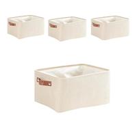 Mangata Cestas de almacenaje Plegables,[4 Pack] Caja de Almacenamiento de Tela de Lona Gruesa para Ropa, Juguetes (Caqui, M)