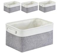 Mangata Cestas de almacenaje Ropa, Caja almacenaje Tela de Lona con Asas para estantes, Juguetes, Blanco Gris, M, 4