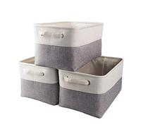 Mangata Cestas de almacenaje Ropa, Caja almacenaje Tela de Lona con Asas para estantes, Juguetes, Gris Blanco, M, 3