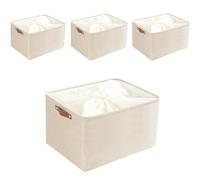 Mangata Cestas de Almacenamiento Plegables,[4 Pack] Caja de Almacenamiento de Tela de Lona Gruesa para la Colada del Armario del hogar, Mango de Cuero, tamaño Grande (Caqui,XL)