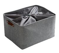 Mangata Cestas de Almacenamiento Plegables, Caja de Almacenamiento de Tela de Lona Gruesa para la Colada del Armario del hogar, Mango de Cuero, tamaño Grande (Gris, con cordón)