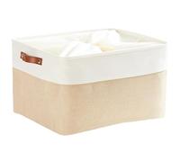 Mangata Cestas de Almacenamiento Plegables, Caja de Almacenamiento de Tela de Lona Gruesa para la Colada del Armario del hogar, Mango de Cuero, tamaño Grande (Caqui,XLarge,con cordón)