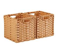Mangata Cubos de almacenamiento de 31 x 31 cm, cestas de almacenamiento de ratán sintético, organizador decorativo para armario, impermeable, no mohoso (Caqui, paquete de 2)