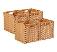 Mangata Cubos de almacenamiento de 31 x 31 cm, cestas de almacenamiento de ratán sintético, organizador decorativo para armario, impermeable, no mohoso (Caqui, paquete de 4)