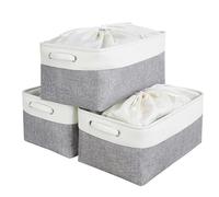 Mangata Extra Grande Cajas de almacenaje Set de 3, cestas de almacenaje, cestos almacenaje de Tela para Armario, estanteria, Juguetes (Plegable,Gris Blanco)