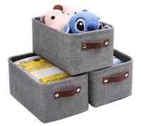 Mangata Juego de 3 Caja de Almacenaje, Cesta de Almacenamiento de Tela Plegable para Ropa, Juguetes, Estanterías, Armarios (Gris, Medium)