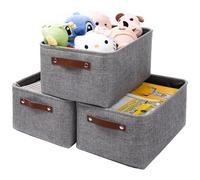 Mangata Juego de 3 Caja de Almacenaje, Cesta de Almacenamiento de Tela Plegable para Ropa, Juguetes, Estanterías, Armarios (Gris, Large)