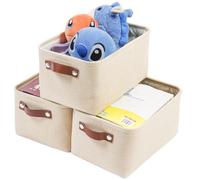 Mangata Juego de 3 cajas de almacenamiento de tela, cesta de almacenamiento pequeña con asas para ropa interior, calcetines, toallas (pequeño, caqui claro)