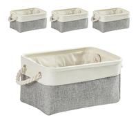 Mangata Juego de 4 cajas de almacenamiento de lona, cestas plegables de tela con asas para armarios, armarios, estantes, baño, ropa, juguetes, toallas (mediano, gris blanco)