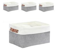 Mangata Juego de 4 cajas de almacenamiento de tela gruesa para dormitorio, armario, estante, calcetines, ropa interior (gris/blanco, M)