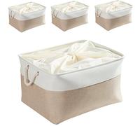 Mangata Juego de 4 cajas de almacenamiento XL, canastas de almacenamiento de tela de lona con asas para armarios, armarios, estantes, baño, ropa, juguetes, toallas (plegable, Blanco Caqui Claro)