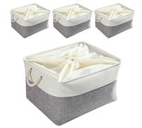 Mangata Juego de 4 cajas de almacenamiento XL, canastas de almacenamiento de tela de lona con asas para armarios, armarios, estantes, baño, ropa, juguetes, toallas (plegable, gris y blanco)