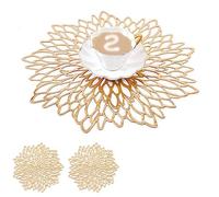Mangata manteles Individuales y Posavasos Oro tonde, 38 cm salvamanteles Individuales Vinilo para Navidad, Aniversarios, cenas, restaurantes, hoteles (Lavable, Juego de 2)