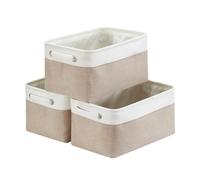 Mangata Medio Cajas de almacenaje Set de 3, cestas de almacenaje, cestos almacenaje de Tela para Armario, estanteria, Juguetes (Plegable,Blanco caqui)