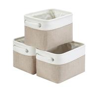 Mangata pequeans Cajas de almacenaje Set de 3, cestas de almacenaje, cestos almacenaje de Tela para Armario, estanteria, Juguetes (Plegable,Blanco caqui)