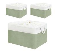 Mangata Set de 3 cestas de almacenamiento hechas de tela suave, caja de almacenamiento con asas de cordón, cestas de almacenamiento rectangulares para armario, vestidor, baño, estante, 45 x 35 x 24 cm