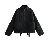 MANGGUO Nueva chaqueta de algodón con diamantes de bolsillo suelto y cuello levantado informal para mujer de otoño e invierno - Negro - L