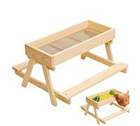 Mangier para pollos: crisis de picnic sin desperdicio con fondo de malla, base de madera con red mantiene el alimento fresco | y seco para aves de corral, pavos, animales del patio y