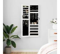 Mangloder Armario para joyas de pared con espejo, color blanco, 30 x 8,5 x 106 cm, con puerta con cerradura, espejo grande, ganchos, estantes, para baño, dormitorio, pasillo, espacio para joyas y