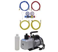 Mangloder Bomba de Vacío con 4 Vías Distribuidor Manómetro Kit para Aire Acondicionado Caja Aluminio 220V 50Hz 4.5CFM 152cm Mangueras para R134 R410a R22 R407c Portátil