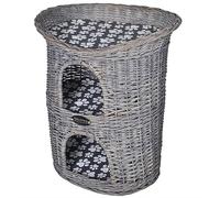 Mangloder - Casa para gatos de 2 niveles y cojín de mimbre gris con tumbona y cueva, 58 x 42 x 62 cm, para gato, gatito, perro y cachorro, jardín, patio, salón