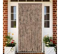 Mangloder Cortina antimosquitos beige y marrón oscuro, 90 x 200 cm, felpilla, para puerta, mosquitera con ganchos, mosquitera para balcón, caravana, casa móvil, silenciosa y fácil de limpiar