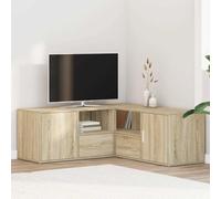 Mangloder - Estantería esquinera de roble Sonoma de madera de 200 x 40 x 45 cm con espacio de almacenamiento, cajón, compartimento, puerta, estantería y organizador para salón, dormitorio, pasillo y