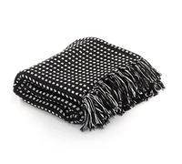 Mangloder Manta de algodón a cuadros negro 220 x 250 cm, manta para el salón, manta suave con borlas