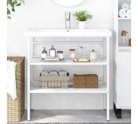 Mangloder - Mueble para baño (hierro pulverizado, 79 x 38 x 83 cm, con montaje en pared, espacio para lavabo, mueble de baño, estante, toallero para invitados y aseo)