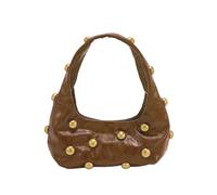 MANGMAO Bolso con tachuelas Y2k Bolso de hombro de diseño punk de los años 90, bolso de hombro de cuero vegano de los años 2000, ropa de calle, Marrón, Talla única