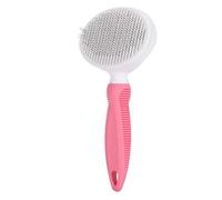 Mango antideslizante de goma, cepillo para quitar el pelo de mascotas, peine de aguja de acero inoxidable, suministros de limpieza para gatos y perros en General (Rosa)