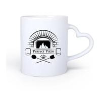 Mango de cerámica en forma de corazón Taza de té latte de porcelana Pizza Perfecta Pizzería Tienda Panadería Horno Cocina Italiana 11oz/320ml Apto para microondas