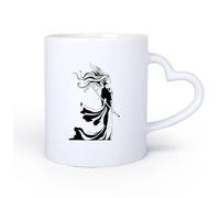 Mango de cerámica en forma de corazón Tazas de Café con Asa Hermosa chica samurái con espada y mujer guerrera 11oz/320ml Perfecto para cocinas, restaurantes y cafeterías, gran idea de regalo