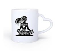 Mango de cerámica en forma de corazón Tazas de café de porcelana Frase Armonía Contigo Mismo Yoga Relajación Meditación 11oz/320ml Elegante y duradero: apto para microondas y lavavajillas