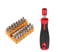 Mango de destornillador hexagonal autoblocante de 6,35 mm con juego de 33 puntas para bricolaje, reparación del hogar y taller, polipropileno ergonómico rojo/negro + agarre de metal, compatible con