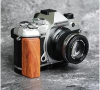 Mango de madera de liberación rápida L + placa base de aleación de aluminio para Olympus OM-5 sin espejo (hierro desierto + base negra)
