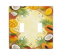 Mango Kitchen - Placa de cubierta de interruptor de doble luz, diseño tropical de verano, coco, piña, verano, amarillo, plástico, tamaño estándar, placas de interruptor de pared, acentos para nuevo
