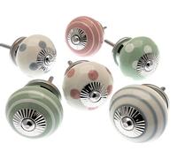 Mango Tree, juego de pomos mezclados de cerámica para armarios, rosa empolvado, verde agua del nilo y gris susurro, 6 unidades (MG-259)