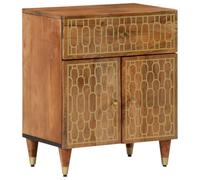 Mango Wood Nightstand 50x33x60 cm with Storage Drawer & Doors, Solid Wood Bedside Table with Hand Carved Floral Design, Vintage Bedroom Furniture for Home Decor