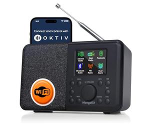 Mangokit SR10 Internet Radio con WiFi, Dab+ Radio Digital,Reproductor de podcasts,FM,Altavoz Bluetooth,de Cocina Dab,batería,Pantalla de Color,alarmas duales-Negras
