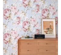Mangoloo Papel tapiz floral rosa vintage con diseño de rosas para despegar y pegar, papel de contacto floral blanco para armarios, vinilo adhesivo extraíble para paredes de dormitorio, 17.5 x 102