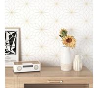 Mangoloo Papel tapiz geométrico para despegar y pegar, papel de contacto floral dorado para armarios, apto para inquilinos, papel tapiz moderno impermeable extraíble, adhesivo para pared de