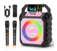 MANGOSTAN Máquina de karaoke con 2 micrófonos inalámbricos, altavoz Bluetooth portátil con luces estroboscópicas RGB, sistema PA compatible con TWS/USB/TF/REC/AUX, altavoz de karaoke para adultos y